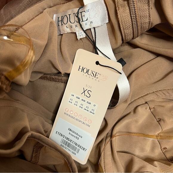 NWT House of CB London Anais Brown Tulle Off Shoulder Ruched Dress Size XS - Picture 5 of 5